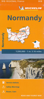 mappa stradale n. 513 - Normandia / Normandie / Normandy - con Rouen, Caen, Dieppe, Le Havre, Lisieux, Evreux, Argentan, Alençon, Bayeux, Saint-Lô, Avranches, Cherbourg-Octeville - mappa stradale con stazioni di servizio e autovelox - nuova edizione