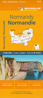 mappa stradale Normandia / Normandie / Normandy - con Rouen, Caen, Dieppe, Le Havre, Lisieux, Evreux, Argentan, Alençon, Bayeux, Saint-Lô, Avranches, Cherbourg-Octeville - mappa stradale Michelin n.513 - con stazioni di servizio e autovelox - EDIZIONE 2024