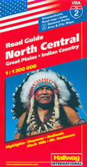 mappa stradale n.2 - USA North Central, Great Plains, Indian Country - con Cheyenne, Badlands, Black Hills, Mt Rushmore, North and South Dakota, Nebraska, Montana, Wyoming, Minnesota, Iowa - con cartografia aggiornata, dettagliata e facile da leggere + guida stradale
