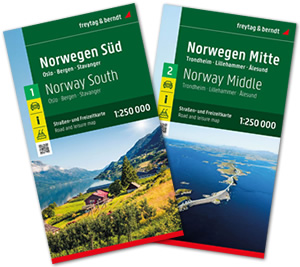 mappa Norvegia set di 2 mappe stradali con cartografia dettagliata ed aggiornata Oslo, Bergen, Stavanger, Trondheim, Lillehammer, Alesund 2024