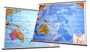 mappa murale Oceania (Australia, Nuova Zelanda, Isole del Pacifico) - mappa murale plastificata, con aste - cartografia fisia e politica (stampata fronte/retro) - 143 x 100 cm