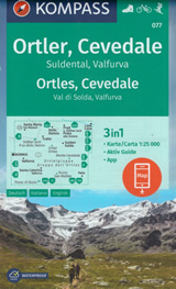 mappa Ortler/Ortles, Cevedale con Bormio, Passo Stelvio, Trafoi, Santa Maria (CH), Valfurva, Caterina di Gavia, Punta San Matteo, Peio Kompass n.077 informazioni turistiche, sentieri CAI, percorsi panoramici e parchi naturali plastificata, compatibile GPS 2023