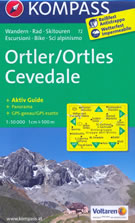 mappa Ortler/Ortles, Cevedale, Bormio, Passo Stelvio, Martello, Silandro, Ultimo, Rabbi, Peio, Dimaro, S. Caterina Valfurva, Valdisotto Kompass n.72 con informazioni turistiche, sentieri CAI, percorsi panoramici e parchi naturali plastificata, compatibile GPS + panoramica