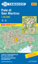 mappa topografica n.022 - Pale di San Martino - Passo Valles, Gares, Lagorai, S. Martino di Castrozza, Cimon della Pala, Gosaldo, Agordo, Taibon, Gruppo del Cimonega, Valle del Mis, Mezzano, Fiera di Primiero - con reticolo UTM compatibile con sistemi GPS - edizione 2019