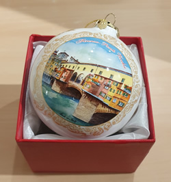 idea regalo Palla di Natale in vetro Ponte Vecchio, Firenze diametro 8 cm con scatola regalo made Italy
