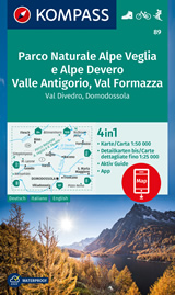 mappa topografica Parco Naturale Alpe Veglia, Alpe Devero, Valle Antigorio, Val Formazza, Val Divedro, Domodossola, M. Leone, Gondo, Varzo, Trontano, S. Maria Maggiore, Pizzo Nona, Baceno, Binn, Fiesch - mappa plastificata, compatibile con GPS - n.89 Kompass - EDIZIONE Maggio 2023