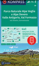 mappa topografica n.89 - Parco Naturale Alpe Veglia, Alpe Devero, Valle Antigorio, Val Formazza, Val Divedro, Domodossola, M. Leone, Gondo, Varzo, Trontano, S. Maria Maggiore, Pizzo Nona, Baceno, Binn, Fiesch - mappa plastificata, compatibile con GPS - edizione 2020