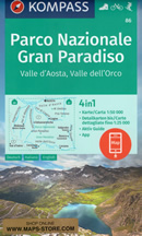 mappa topografica Parco Nazionale del Gran Paradiso, Valle d' Aosta, Valle dell'Orco, Val di Rhêmes, Valgrisenche, Valsavarenche, Val d'Isère, Ceresole Reale, Ronco Canavese, Locana, Valprato Soana, Punta Tersiva - mappa escursionistica Kompass n.86 - plastificata, compatibile con GPS