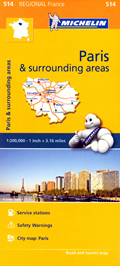 mappa Parigina / Île de France Paris and surrounding areas stradale Michelin n. 514 con Parigi, Versailles, Nanterre, Saint Germain en Laye, Denis, Bobigny, Créteil, Évry, Palaiseau, Rambouillet, Étampes, Melun, Fontainebleau, Meaux, Provins, Pontoise, Mantes la Jolie stazioni di servizio e autovelox