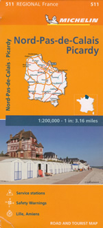 mappa stradale regionale Nord-Passo di Calais, Picardia / Nord-Pas-de-Calais, Picardie/Picardy - con Lille, Amiens, Laon, Beauvais, Arras, Peronne, Château-Thierry, Senlis, Compiegne, Abbeville, St-Omer, Calais, Boulogne-sur-Mer, Cambrai, St-Quentin, Douai, Lens, Bethune - mappa stradale Michelin n. 511 - con stazioni di servizio e autovelox - nuova edizione