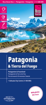 mappa Patagonia, Tierra del Fuego / Terra Fuoco con Ushuaia, El Calafate, Punta Arenas, San Carlos de Bariloche, Puerto Natales, Madryn, Coyhaique stradale, impermeabile e antistrappo 2024