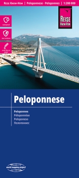 mappa Peloponneso (Grecia) con Patra, Egio, Korinthos, Salamina, Egina, Argos, Pirgos, Olympia, Tripoli, Nafplio, Sparti, Idra, Pilos stradale, impermeabile e antistrappo spiagge, luoghi panoramici, parchi riserve naturali 2024