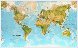 mappa murale Planisfero Fisico e Ambientale - plastificato - cartografia fisico-politica aggiornata con tipologia di vegetazione e terreno - 200 x 120 cm - nuova edizione