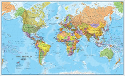 mappa murale Planisfero Fisico-Politico, Plastificato e Laminato - con cartografia molto dettagliata e aggiornata - 200 x 120 cm - nuova edizione