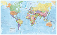 mappa murale Planisfero su pannello in legno - con cartografia fisico-politica, aggiornata e dettagliata - 135 x 84 cm - edizione 2015