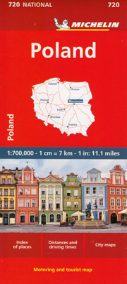 mappa stradale Polonia - mappa stradale Michelin n.720 - con Varsavia, Cracovia, Łódź, Breslavia, Poznan, Gdansk/Danzica - EDIZIONE 2024