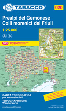 mappa topografica n.020 - Prealpi Carniche e Giulie del Gemonese, colli morenici del Friuli - con M. Prat, M. Cuar, Forgaria, Osoppo, Trasaghis, Bordano, Gemona del Friuli, Artegna, Tarcento, Treppo, Majano, Tarcento, Tavagnacco, Fagagna, S. Daniele del Friuli, Udine - con reticolo UTM compatibile con sistemi GPS