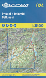 mappa n.024 Prealpi e Dolomiti Bellunesi con reticolo UTM compatibile GPS impermeabile, antistrappo, plastic free, eco friendly 2023