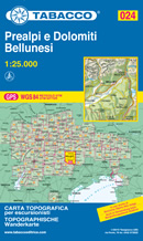 mappa topografica n.024 - Prealpi e Dolomiti Bellunesi - con reticolo UTM compatibile con sistemi GPS - edizione 2019