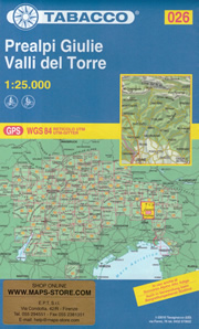 mappa n.026 Prealpi Giulie, Valli del Torre Cime Monte Musi, Gran Monte, M. Cuaman, Lusevera, Taipana, Torlano, Nimis, Tarcento, Treppo, Artegna, Savorgnano, Faedis, Torreano, Povoletto, Reana, Tricesimo, Cividale Friuli, Udine con reticolo UTM compatibile sistemi GPS