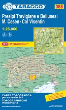 mappa topografica n.068 - Prealpi Trevigiane e Bellunesi, M. Cesen, Col Visentin - Feltre, Lentiai, Mel, Follina, Cison, Passo di S. Boldo, S.Antonio Tortal, Revine, S. Pietro di Feletto, Pieve di Soligo, Vittorio Veneto - con reticolo UTM compatibile con sistemi GPS