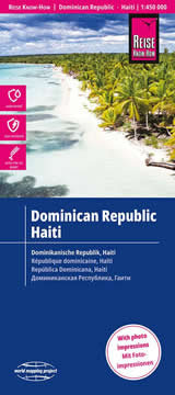 mappa stradale Repubblica Dominicana, Haiti - con spiagge, riserve naturali e luoghi panoramici - con  Port-au-Prince, Santo Domingo, Boca Chica, La Romana, Santiago de los Caballeros, Los Alcarrizos, Higüey, Concepción de la Vega, San Cristóbal, San Pedro de Macorís, Moca, San Francisco de Macorís, San Felipe de Puerto Plata, Baní, San Juan de la Maguana, Bonao, Bajos de Haina, Azua de Compostela - mappa impermeabile e antistrappo - EDIZIONE 2023