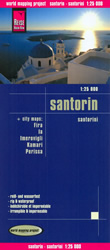 mappa Santorini con Therasia/Thirasia, Aspronisi, Palea Kameni, Nea Kameni (isole Grecia) mappe del città di Fira, Oia, Imerovigli, Kamari, Perissa impermeabile e antistrappo spiagge, luoghi panoramici parchi naturali