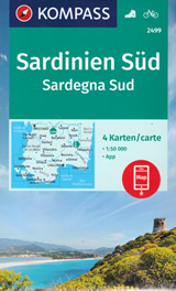mappa Sardegna del set di 4 mappe escursionistiche con sentieri per il trekking e MTB, spiagge luoghi panoramici Kompass n.2499 compatibili GPS