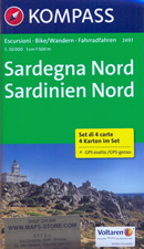 mappa topografica n.2497 - Sardegna del Nord - set di 4 mappe escursionistiche con sentieri per il trekking e MTB - compatibili con GPS