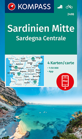 mappa topografica Sardegna centrale - con Nuoro, Oristano, Dorgali, Laconi, Baunei - set di 4 mappe escursionistiche Kompass n.2498 - con sentieri numerati per il trekking e mountain-bike, con spiagge, agriturismi, luoghi panoramici, tipi di vegetazione, rilievi e altimetrie, sorgenti, grotte, parchi e riserve naturali - mappe compatibili con GPS - EDIZIONE 2024