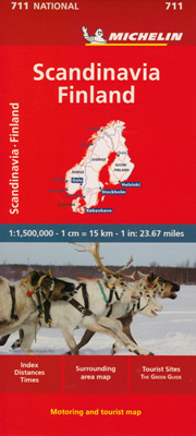 mappa Scandinavia Danimarca, Norvegia, Svezia e Finlandia stradale Michelin n.711 con Stoccolma, Helsinki, Oslo, Kobenhavn, Bergen, Goeteborg
