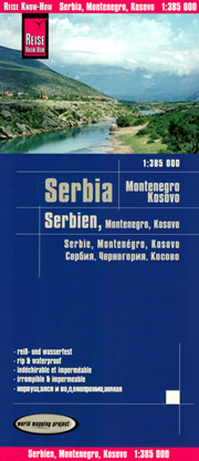 mappa Serbia, Montenegro e Kosovo con Podgorica, Dakovica, Prizren, Pristina, Skopje, Nis, Belgrado/Beograd, Subotica, Sombor impermeabile antistrappo