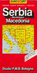 mappa stradale Serbia, Montenegro, Macedonia
