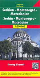 mappa Serbia, Montenegro, Macedonia, dell'Albania (con Tirana) stradale con luoghi panoramici, parchi e riserve naturali 2022