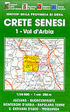 mappa topografica n.517 - Siena e Crete Senesi - con Val d' Arbia, Murlo, Monteroni d'Arbia, Asciano, Buonconvento, Rapolano Terme