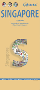mappa di città Singapore - mappa plastificata e antistrappo - con dettaglio del centro della città di Singapore, isola Sentosa e l'aeroporto Changi
