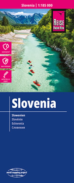 mappa Slovenia / Slowenien con Maribor, Celje, Novo, Karlovac, Murska, Kranj, Lubiana/LjuBljana, Trieste stradale impermeabile e antistrappo parchi, riserve naturali luoghi panoramici 2022