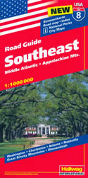 mappa n.8 USA SouthEast, Middle Atlantic, Appalachian Mountains con Washington, Charleston, Atlanta, Nashville, Great Smoky Mts, Shenandoah cartografia aggiornata, dettagliata e facile da leggere + stradale 2019