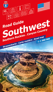 mappa n.06 USA SouthWest con Southern Rockies, Canyon Country, Grand Canyon, Arizona, Bryce, Colorado, Indian Zion, Arches, Mesa Verde cartografia aggiornata, dettagliata e facile da leggere + stradale 2024