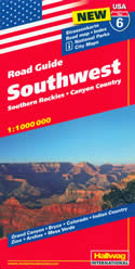 mappa stradale n.6 - USA SouthWest - con Southern Rockies, Canyon Country, Grand Canyon, Bryce, Colorado, Indian Country, Zion, Arches, Mesa Verde - con cartografia aggiornata, dettagliata e facile da leggere + guida stradale