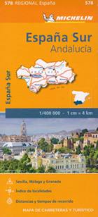 mappa Spagna Andalusia / Andalucia (Spagna) con Siviglia, Marbella, Malaga, Granada, Almeria, Cordoba, Cadiz, Huelva stradale Michelin n.578