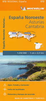 mappa Spagna Asturias, Cantabria con Oviedo e Santander Michelin n.572
