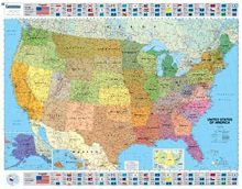 mappa murale Stati Uniti d'America - USA - mappa murale politica e plastificata - 128 x 100 cm