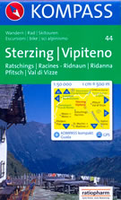 mappa n.44 Sterzing, Vipiteno, Val di Vizze, Varna, Ratschings/Racines, Ridnaun/Ridanna, Pfitsch con coordinate per sistemi GPS