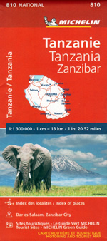 mappa Tanzania con Dodoma, Zanzibar, Masasi, Lindi, Tanga, Arusha, Karatu, Tabora, Mwanza stradale Michelin n.810 spiagge, percorsi panoramici, parchi e riserve naturali 2024