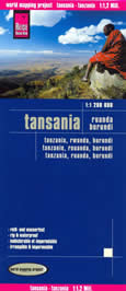 mappa Tanzania, Ruanda, Burundi con Dodoma, Lindi, Mbeya, Pemba, Same, Lago Victoria, Bujumbura, Kigoma, Kigali stradale, impermeabile e antistrappo