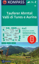 mappa topografica n.82 - Taufers, Ahrntal, Tures, Valle Aurina, Bruneck/Brunico, Fundres/Pfunders, Predoi/Prettau, Rasen/Rasun, Monte Lovello, Gran Pilastro, Antholz/Anterselva, Vintl/Vandoies - mappa plastificata, compatibile con GPS - edizione 2020