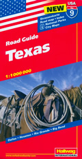 mappa stradale n.9 - Texas - con Dallas, Houston, Rio Grande, Big Bend, Odessa, Victoria, Corpus Christi, Austin, San Antonio, El Paso, Brownsville, Amarillo, Texarkana, Roswell, Del Rio - con cartografia aggiornata, dettagliata e facile da leggere + guida stradale