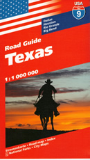 mappa n.09 Texas con Dallas, Houston, Rio Grande, Big Bend, Odessa, Victoria, Corpus Christi, Austin, San Antonio, El Paso, Brownsville, Amarillo, Texarkana, Roswell, Del cartografia aggiornata, dettagliata e facile da leggere + stradale 2024