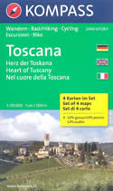 mappa topografica n.2440 - Toscana centrale - con dintorni di Firenze, Pistoia, Siena, Chianti, San Gimignano, Volterra, Montalcino, Monte Amiata, Colline Metallifere, Pisa, Livorno, Cecina, San Vincenzo - set di 4 mappe, compatibili con sistemi GPS